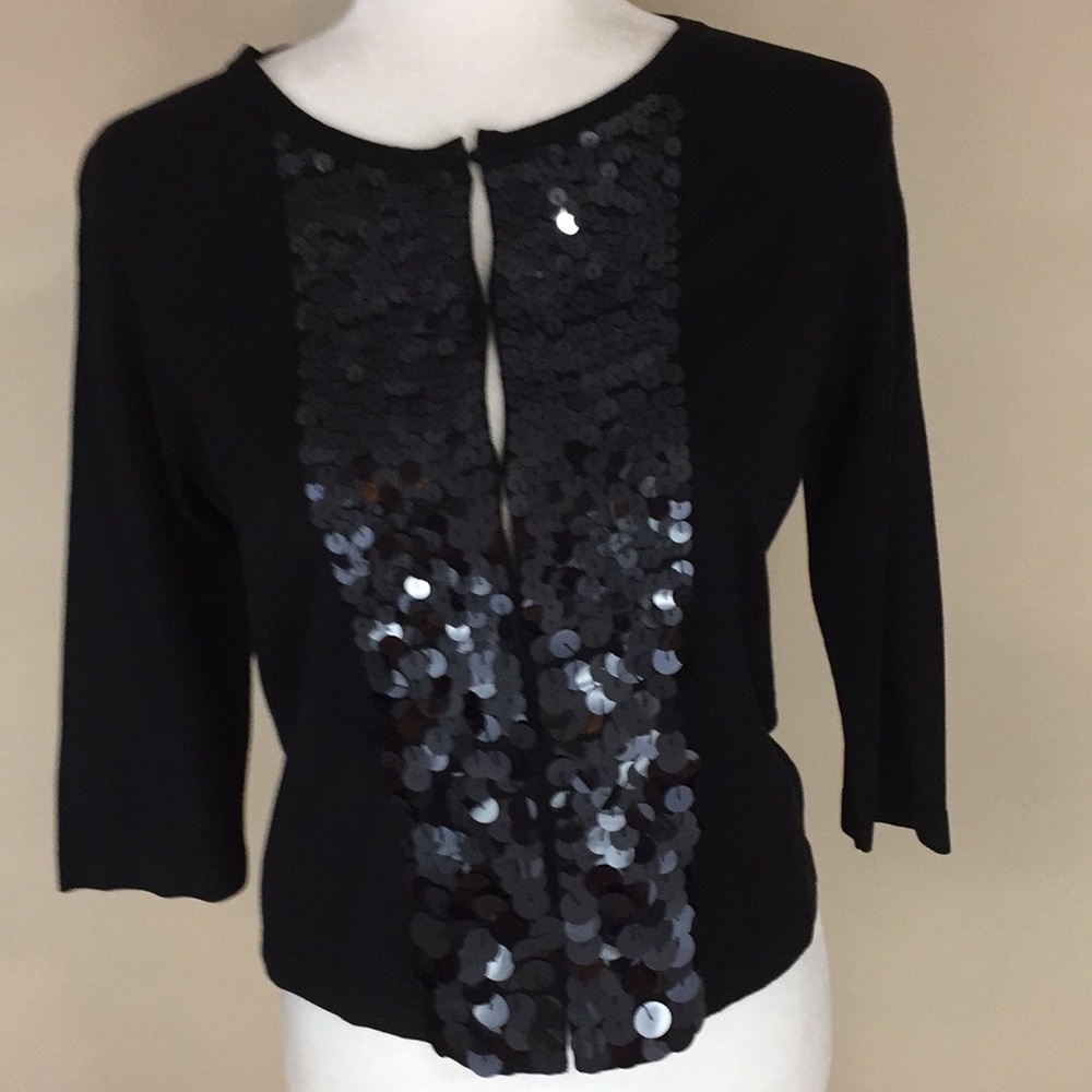 Ann Taylor Black Silk Blend Sequin Detailing Evening Cardigan Sweater M